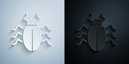 Paper cut Colorado beetle icon isolated on grey and black background. Paper art style. Vectorのイラスト素材