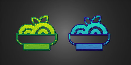 Green and blue Pasta spaghetti icon isolated on black background. Italian restaurant. Vectorのイラスト素材
