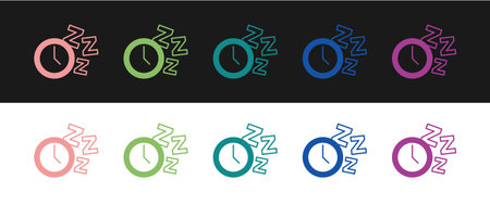 Set Alarm clock icon isolated on black and white background. Wake up, get up concept. Time sign. Vectorのイラスト素材