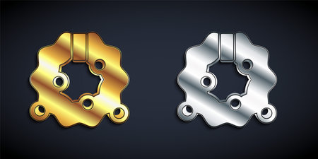 Gold and silver Christmas wreath icon isolated on black background. Merry Christmas and Happy New Year. Long shadow style. Vectorのイラスト素材