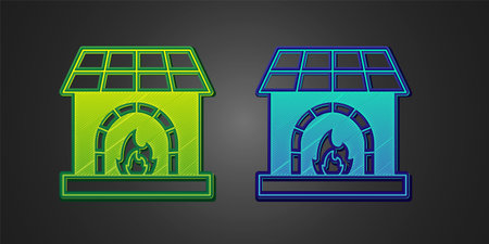 Green and blue Blacksmith oven icon isolated on black background. Vectorのイラスト素材