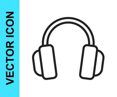 Black line Headphones icon isolated on white background. Earphones. Concept for listening to music, service, communication and operator. Vectorのイラスト素材