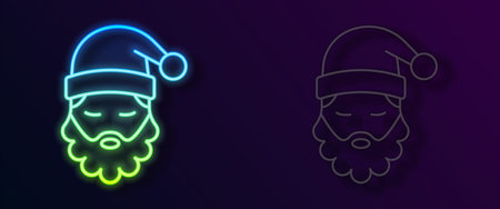 Glowing neon line Santa Claus hat and beard icon isolated on black background. Merry Christmas and Happy New Year. Vectorのイラスト素材