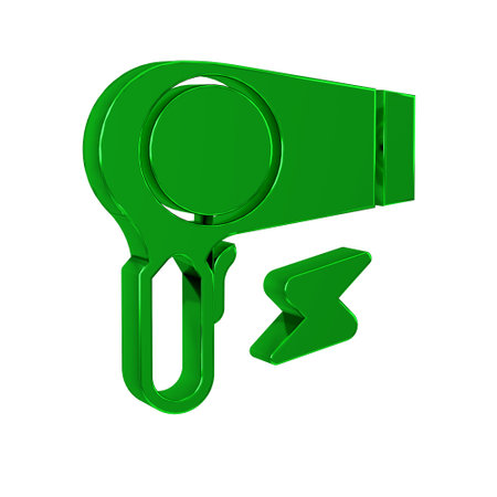 Green Hair dryer icon isolated on transparent background. Hairdryer sign. Hair drying symbol. Blowing hot air.の写真素材