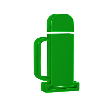Green Thermos container icon isolated on transparent background. Thermo flask icon. Camping and hiking equipment.の写真素材