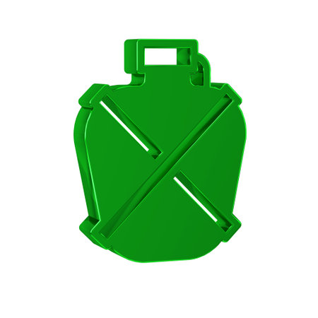 Green Canteen water bottle icon isolated on transparent background. Tourist flask icon. Jar of water use in the campaign.の写真素材