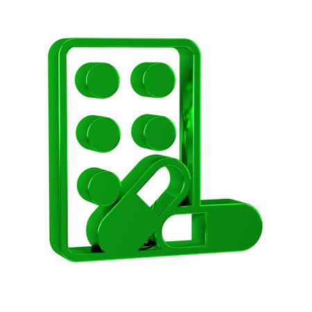 Green Sports doping, anabolic drugs with dumbbell icon isolated on transparent background. Anabolic steroids tablet. Pills in jar.の写真素材