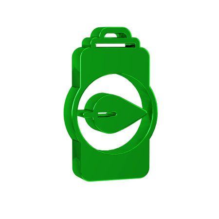 Green Eco nature leaf and battery icon isolated on transparent background. Energy based on ecology saving concept.の写真素材