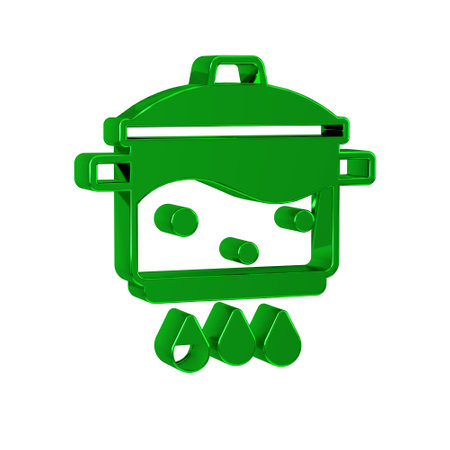 Green Cooking pot on fire icon isolated on transparent background. Boil or stew food symbol.の写真素材
