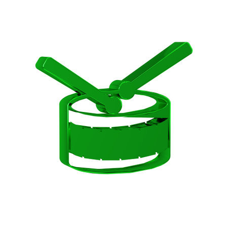 Green Drum with drum sticks icon isolated on transparent background. Music sign. Musical instrument symbol.の写真素材