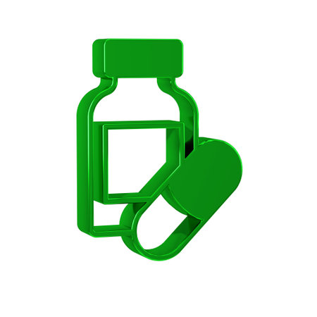 Green Sleeping pill icon isolated on transparent background.の写真素材