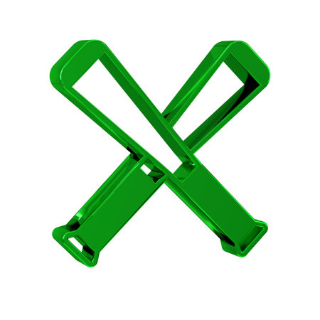 Green Crossed baseball bat icon isolated on transparent background.の写真素材
