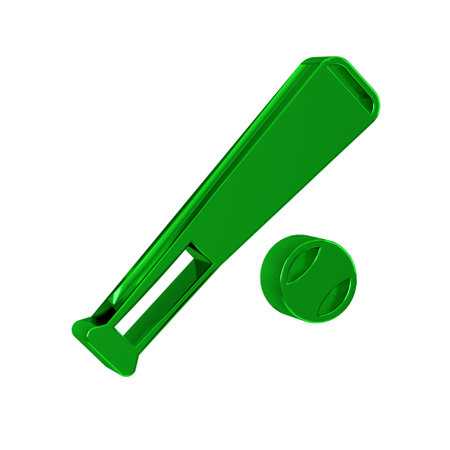 Green Baseball bat with ball icon isolated on transparent background.の写真素材
