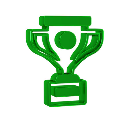 Green Award cup icon isolated on transparent background. Winner trophy symbol. Championship or competition trophy. Sports achievement sign.の写真素材
