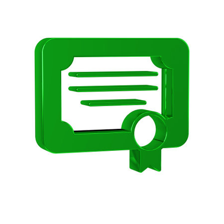 Green Certificate template icon isolated on transparent background. Achievement, award, degree, grant, diploma concepts.の写真素材