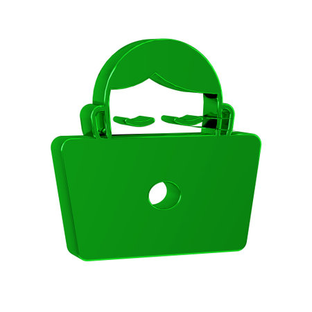 Green Student working at laptop icon isolated on transparent background. Workplace concept.の写真素材