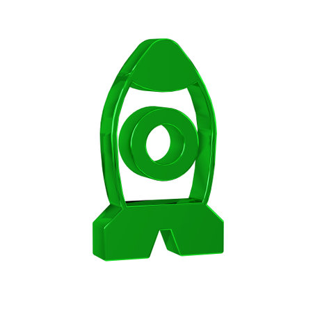 Green Rocket ship toy icon isolated on transparent background. Space travel.の写真素材