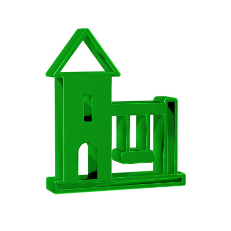 Green Swing for kids summer games on playground icon isolated on transparent background. Outdoor entertainment equipment.の写真素材