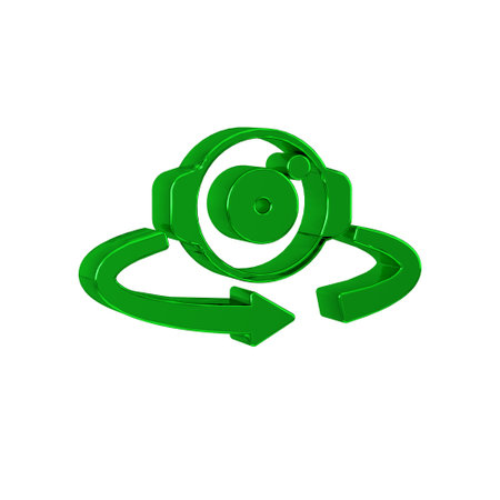 Green 360 degree view icon isolated on transparent background. Virtual reality. Angle 360 degree...