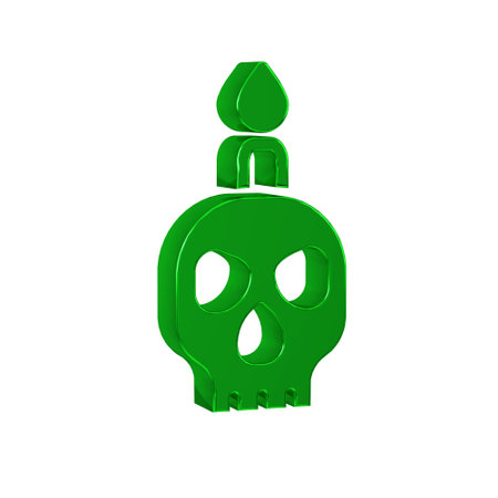 Green Burning candle on a skull icon isolated on transparent background. Day of dead.の写真素材