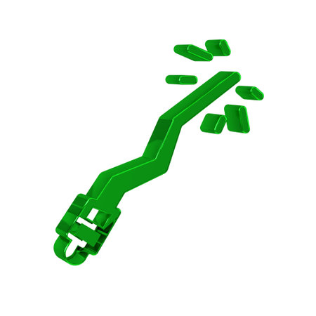 Green Magic wand icon isolated on transparent background. Star shape magic accessory. Magical power. Happy Halloween party.の写真素材