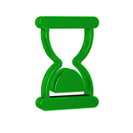 Green Old hourglass with flowing sand icon isolated on transparent background. Sand clock sign....