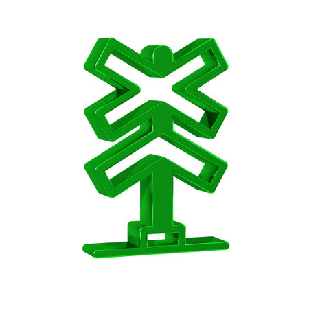 Green Railroad crossing icon isolated on transparent background. Railway sign.の写真素材