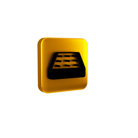 Black Mattress icon isolated on transparent background. Padded comfortable sleeping bed mattress. Yellow square button.の写真素材