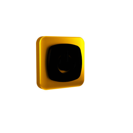 Black Power button icon isolated on transparent background. Start sign. Yellow square button.の写真素材