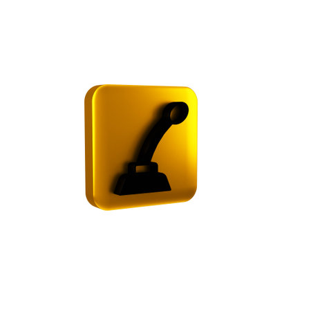 Black Microphone icon isolated on transparent background. On air radio mic microphone. Speaker sign. Yellow square button.の写真素材