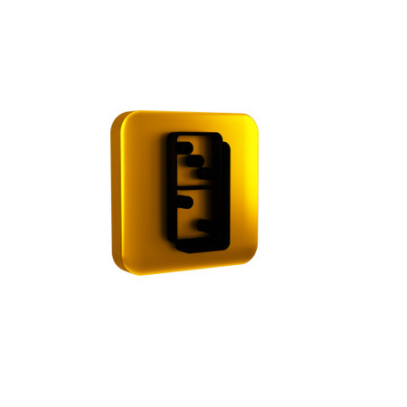 Black Domino icon isolated on transparent background. Yellow square button.の写真素材