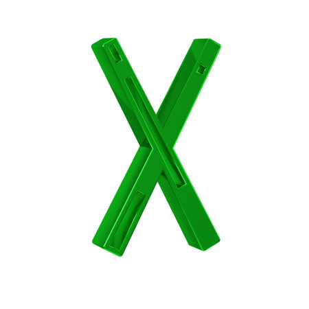 Green Crossed billiard cues icon isolated on transparent background.の写真素材