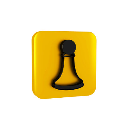 Black Chess pawn icon isolated on transparent background. Yellow square button.の写真素材