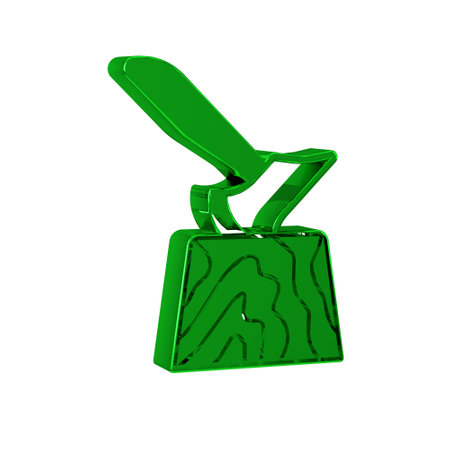 Green Wooden axe in stump icon isolated on transparent background. Lumberjack axe. Axe stuck in wood. Chopping wood.の写真素材