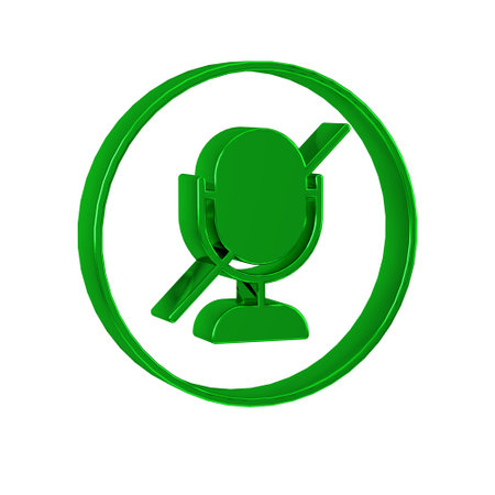 Green Mute microphone icon isolated on transparent background. Microphone audio muted.の写真素材