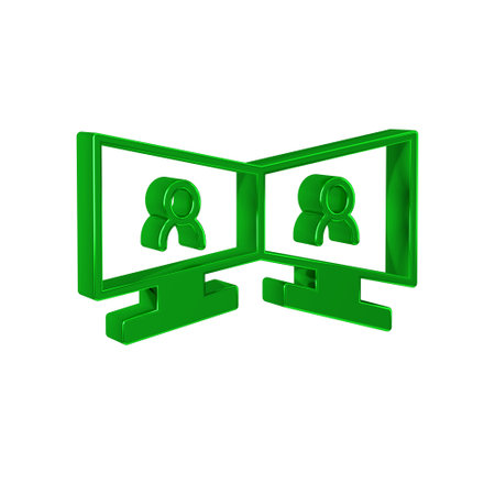 Green Video chat conference icon isolated on transparent background. Online meeting work form home. Remote project management.の写真素材