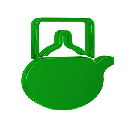Green Traditional tea ceremony icon isolated on transparent background. Teapot with cup.の写真素材