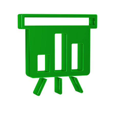 Green Board with graph chart icon isolated on transparent background. Report text file icon. Accounting sign. Audit, analysis, planning.の写真素材