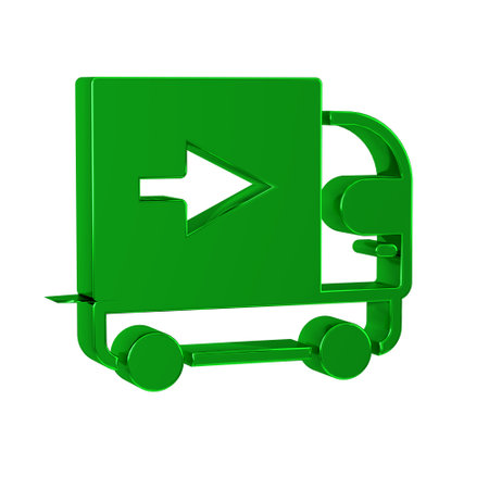 Green Delivery cargo truck vehicle icon isolated on transparent background.の写真素材