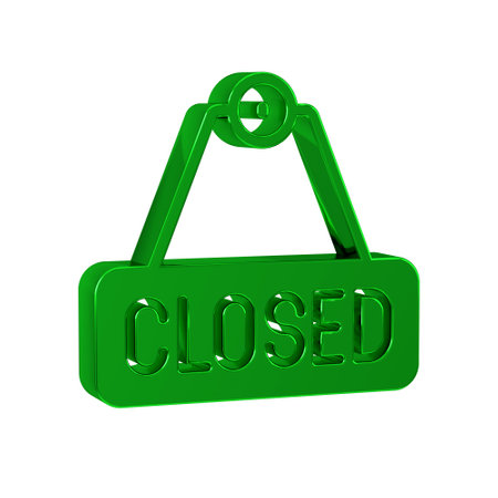 Green Hanging sign with text Closed icon isolated on transparent background. Business theme for cafe or restaurant.の写真素材