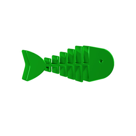 Green Fish skeleton icon isolated on transparent background. Fish bone sign.の写真素材