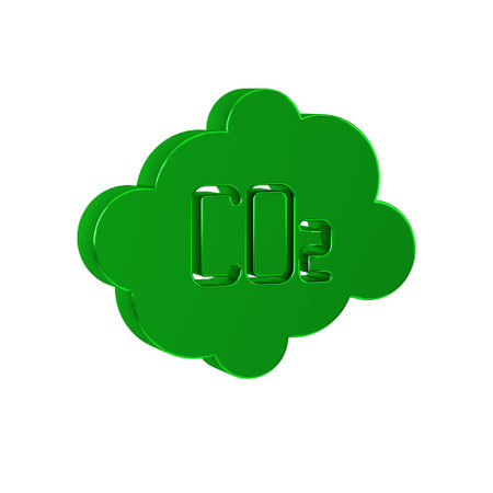 Green CO2 emissions in cloud icon isolated on transparent background. Carbon dioxide formula, smog pollution concept, environment concept.の写真素材