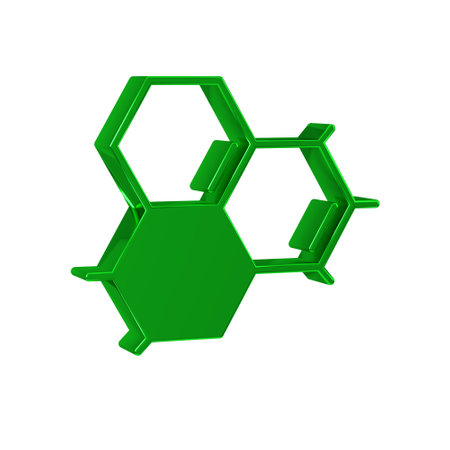 Green Molecule oil icon isolated on transparent background. Structure of molecules in chemistry.の写真素材