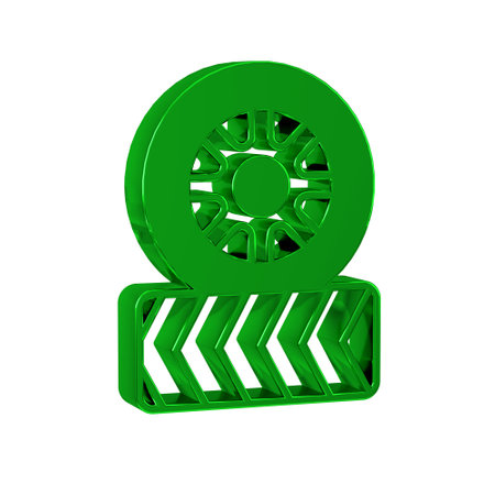 Green Car tire wheel icon isolated on transparent background.の写真素材
