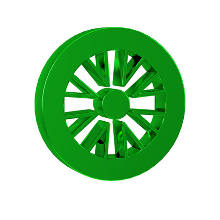 Green Alloy wheel for car icon isolated on transparent background.の写真素材