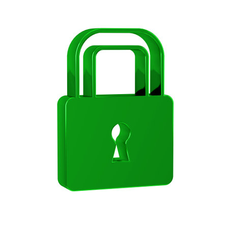 Green Lock icon isolated on transparent background. Padlock sign. Security, safety, protection, privacy concept.の写真素材