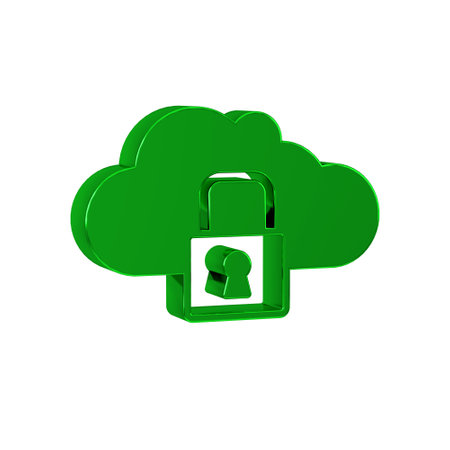 Green Cloud computing lock icon isolated on transparent background. Security, safety, protection concept. Protection of personal data.の写真素材