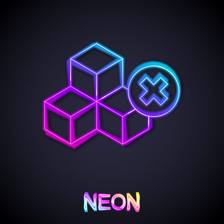 Glowing neon line No sugar free icon isolated on black background. Sugar cubes. Sweet, nutritious, tasty. Refined sugar. Vectorのイラスト素材