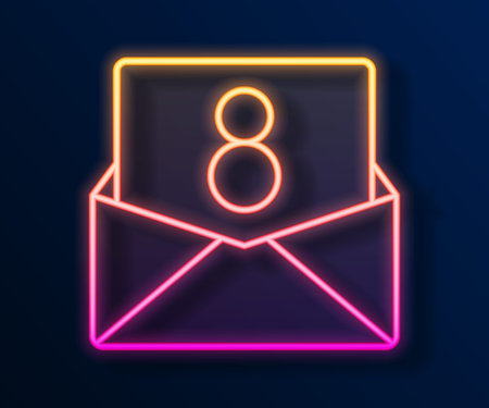 Glowing neon line Envelope with 8 March icon isolated on black background. Message love. Letter love and romance. International Happy Women Day. Vectorのイラスト素材