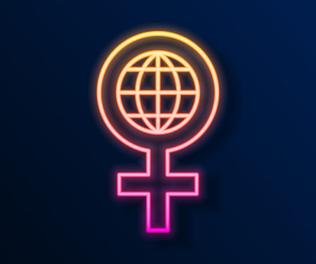 Glowing neon line 8 March icon isolated on black background. International Happy Women Day. Vectorのイラスト素材